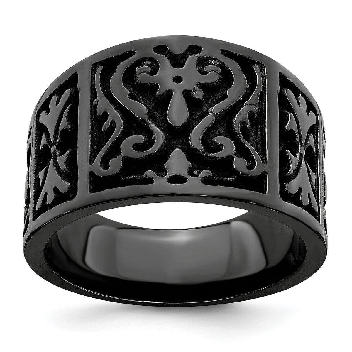 Men's Black Casted Flat Wedding Band in Titanium, 14mm, Size 8–10.5 - Sophia Jewelers Main image