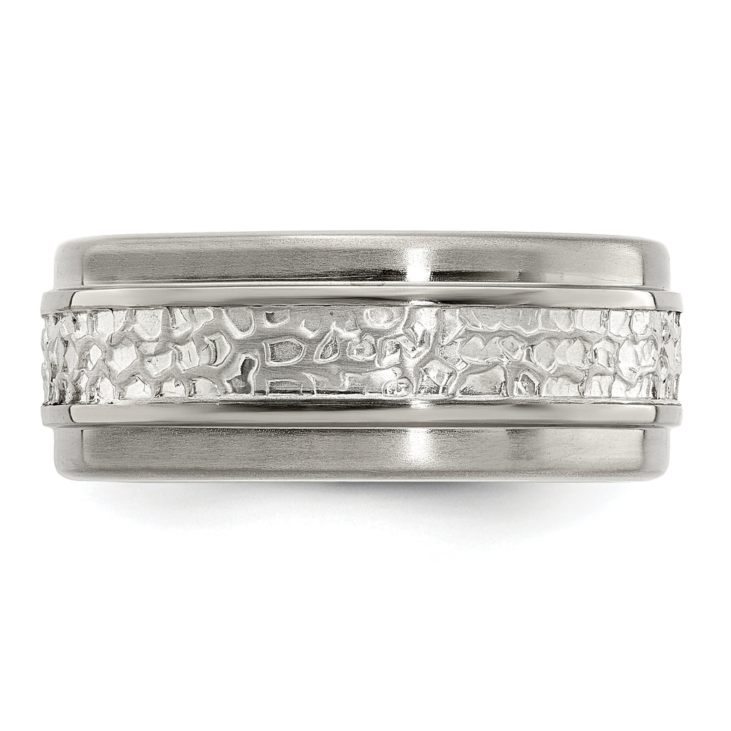 Sophia Jewelers Titanium & Sterling Silver Two-Tone Engravable Wedding Band