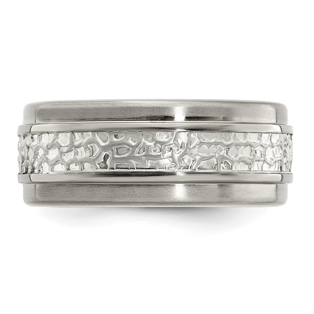 Sophia Jewelers Titanium & Sterling Silver Two-Tone Engravable Wedding Band