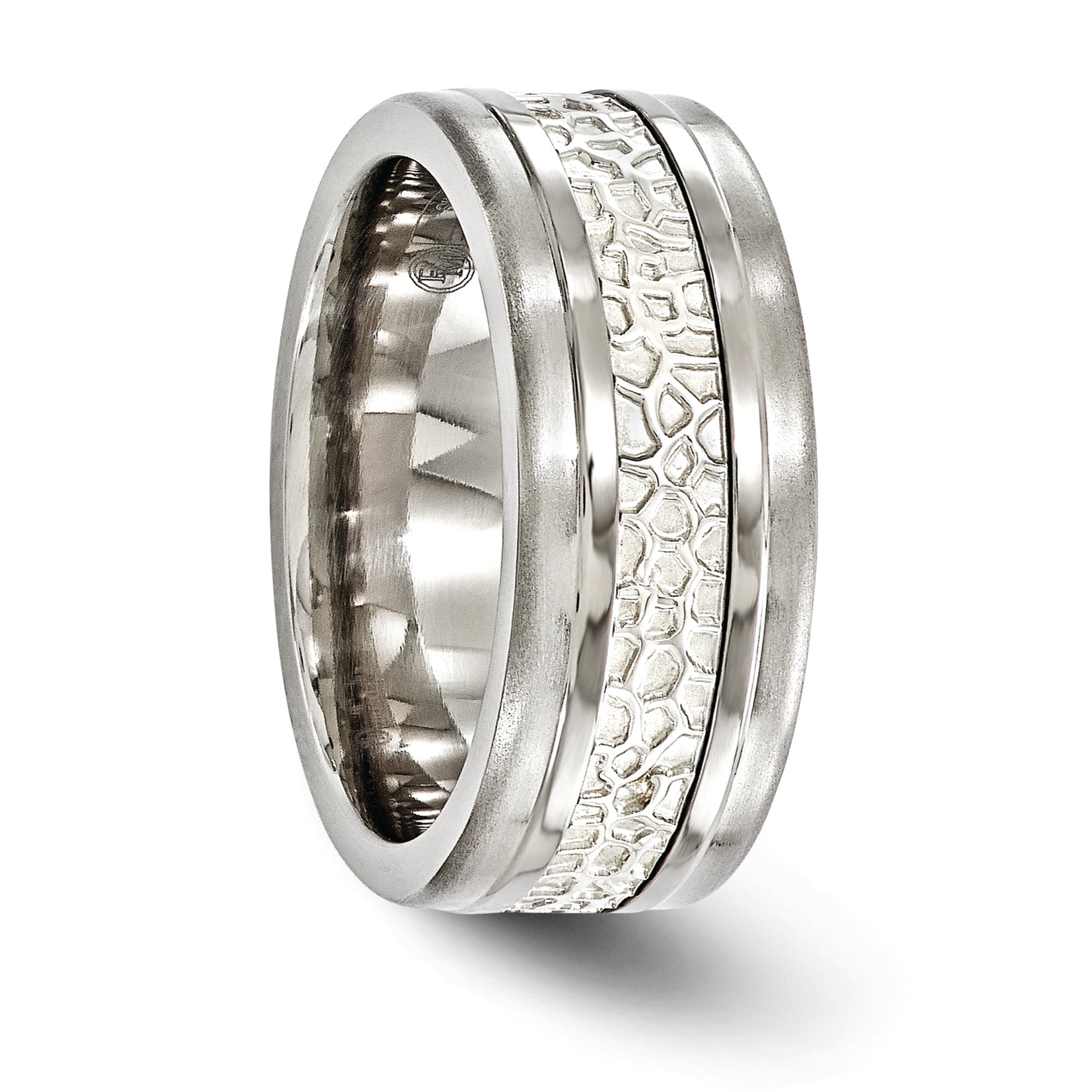 Sophia Jewelers Titanium & Sterling Silver Two-Tone Engravable Wedding Band
