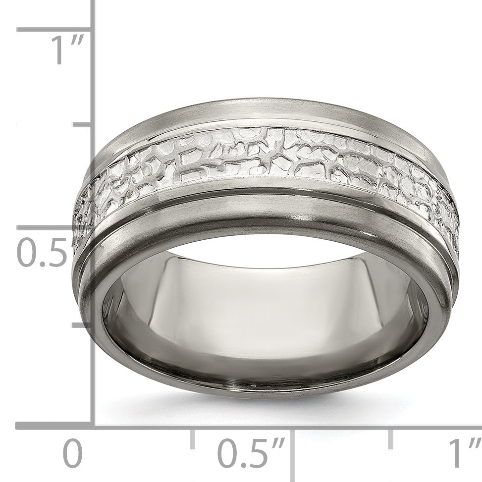 Sophia Jewelers Titanium & Sterling Silver Two-Tone Engravable Wedding Band