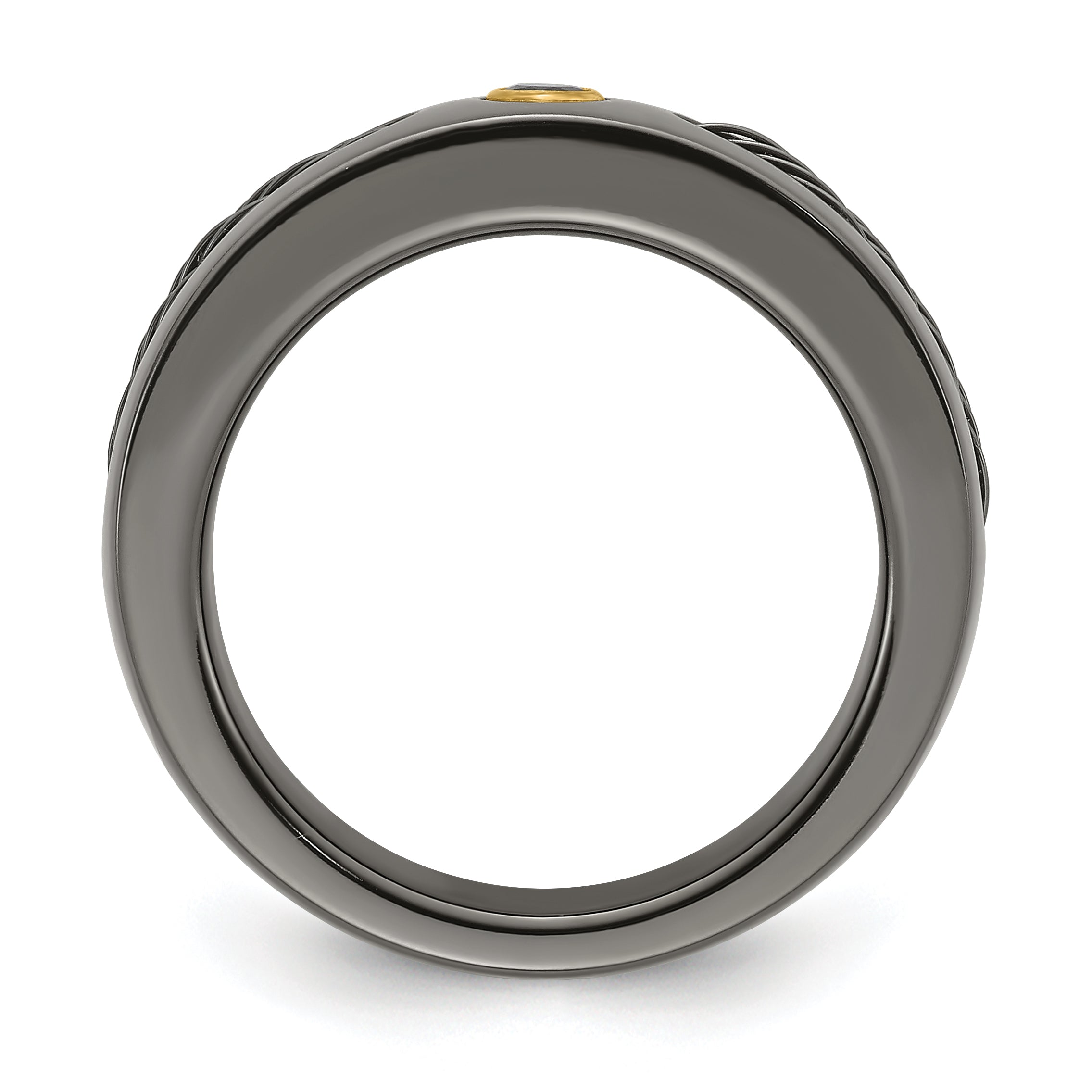 Edward Mirell Titanium Wedding Band with Black Spinel and Silver Bezel