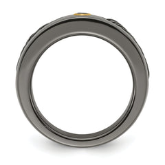 Edward Mirell Titanium Wedding Band with Black Spinel and Silver Bezel