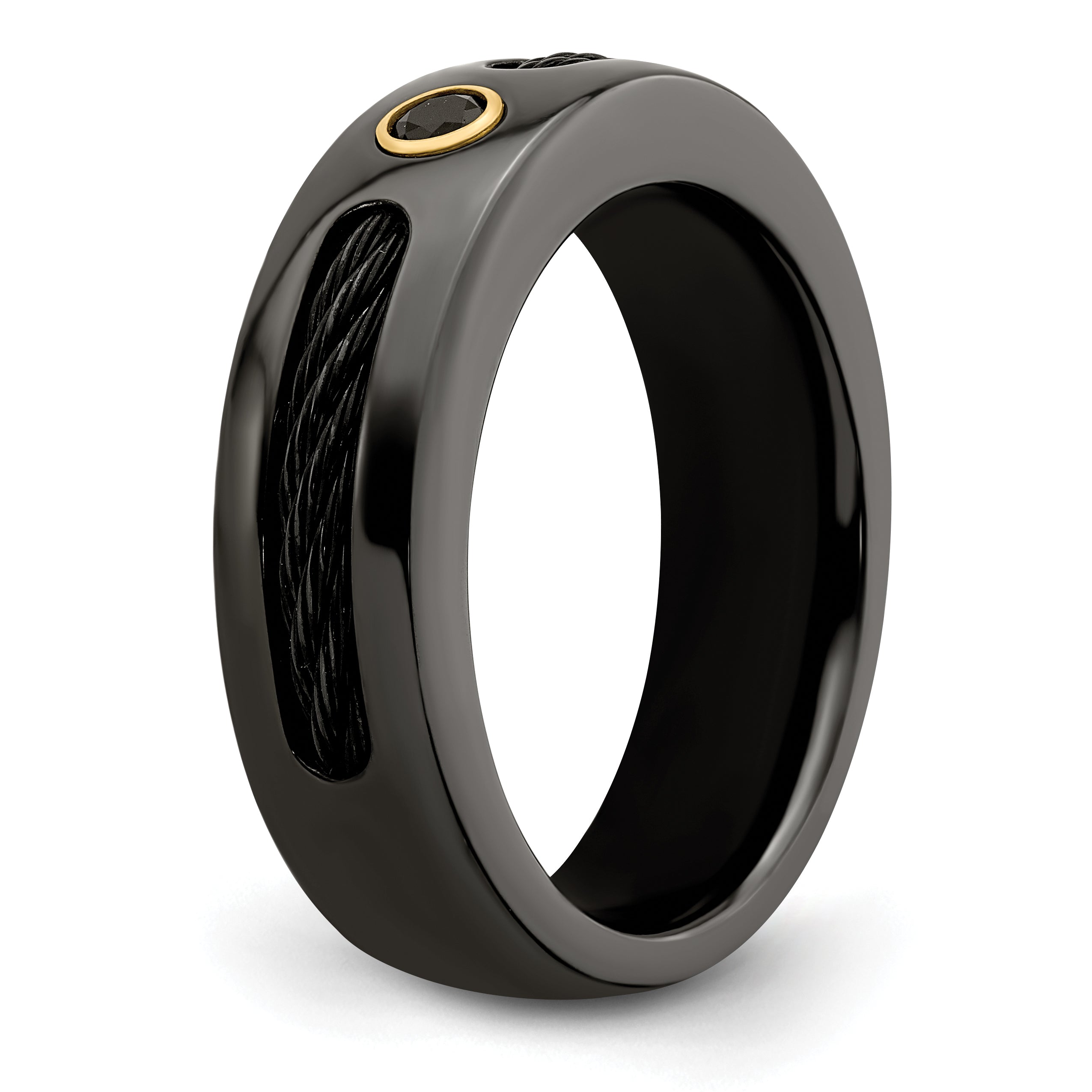 Edward Mirell Titanium Wedding Band with Black Spinel and Silver Bezel