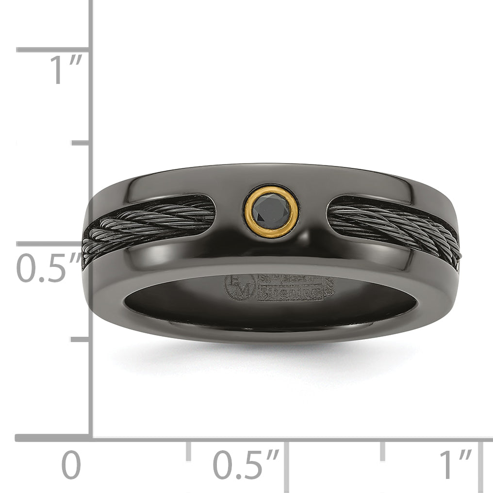 Edward Mirell Titanium Wedding Band with Black Spinel and Silver Bezel