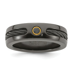Edward Mirell Black Ti Cable and Black Spinel with Sterling Silver Bezel 7mm Band