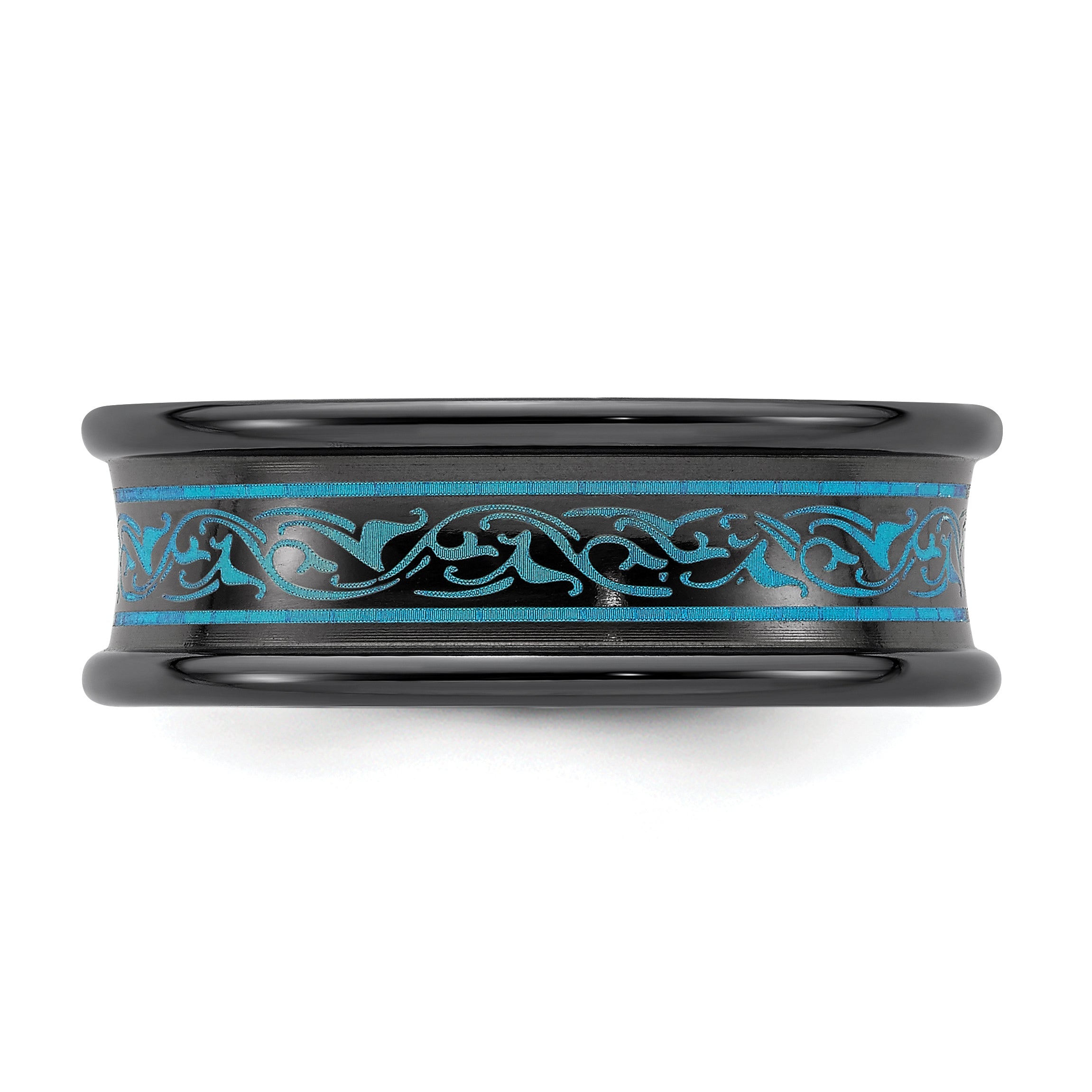 Edward Mirell Black Ti Teal Anodized with Laser Pattern 8mm Concave Band