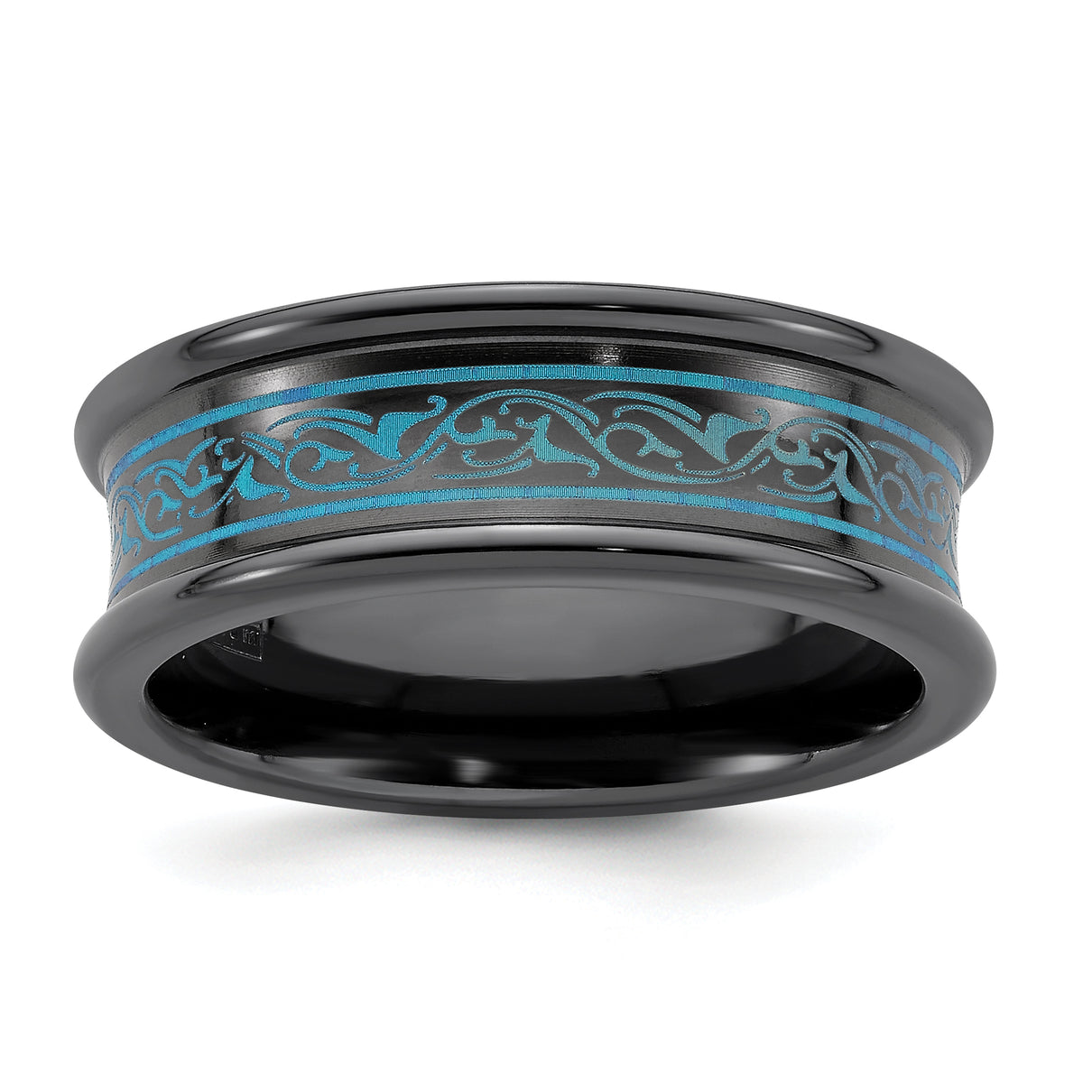 Edward Mirell Black Ti Teal Anodized with Laser Pattern 8mm Concave Band