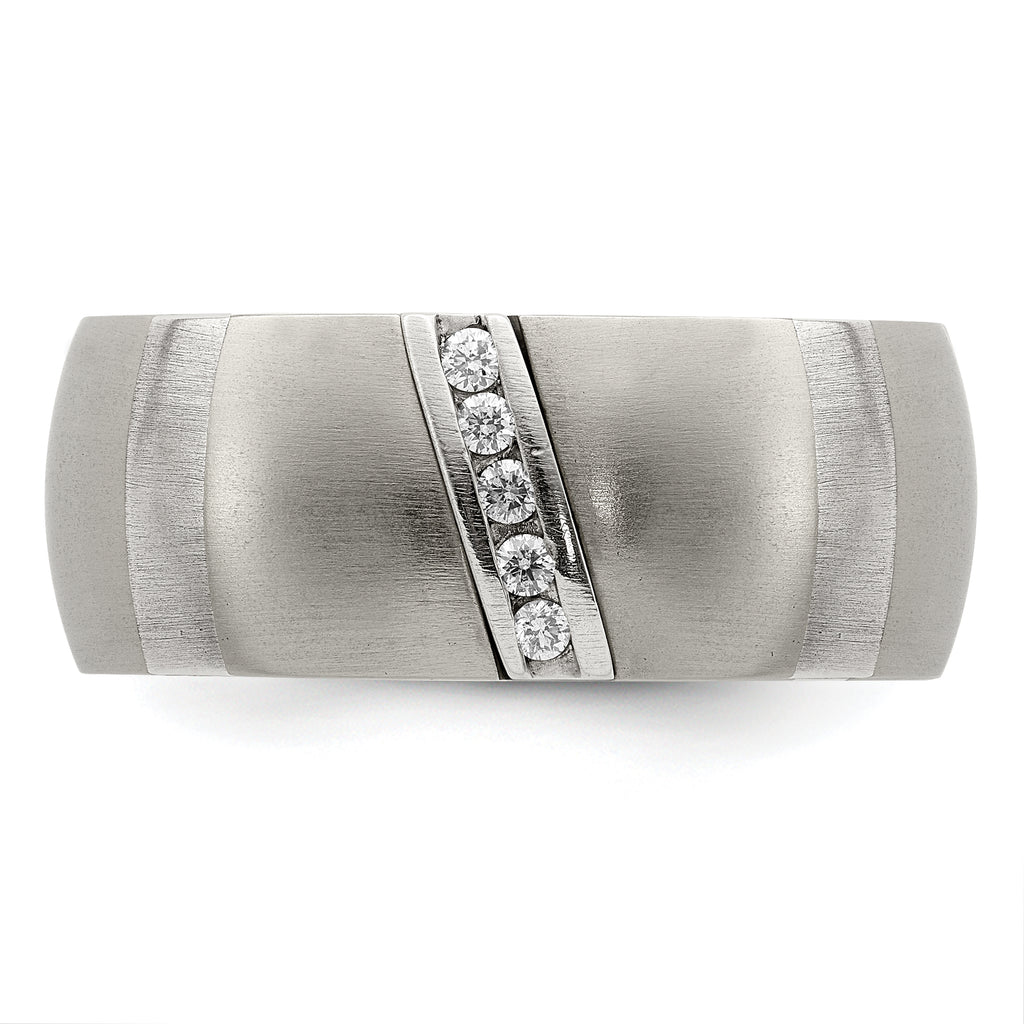 Edward Mirell Titanium and Silver Two-Tone Diamond Wedding Band