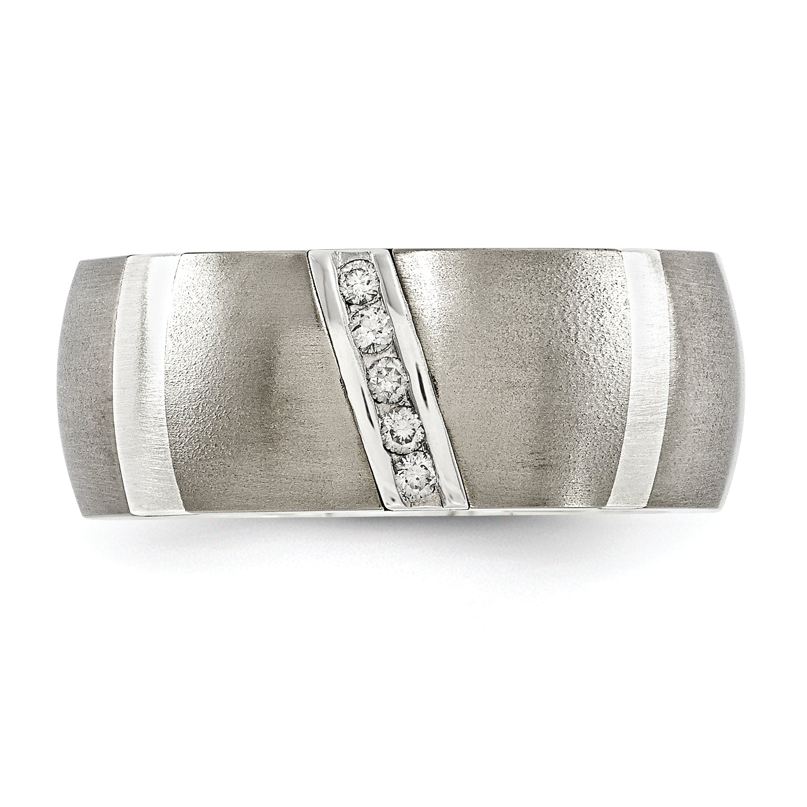 Edward Mirell Titanium and Silver Two-Tone Diamond Wedding Band