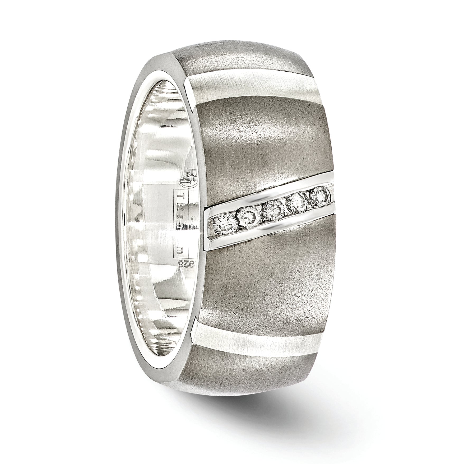 Edward Mirell Titanium and Silver Two-Tone Diamond Wedding Band