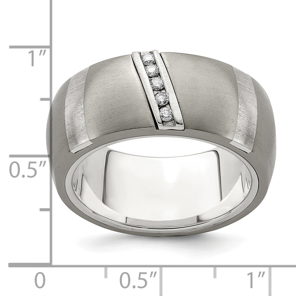 Edward Mirell Titanium and Silver Two-Tone Diamond Wedding Band