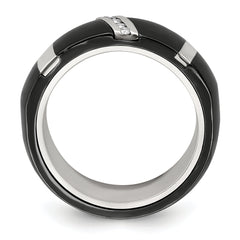 Edward Mirell BlackTi & Sterling Silver .10ctw Diamond Polished 10mm Ring