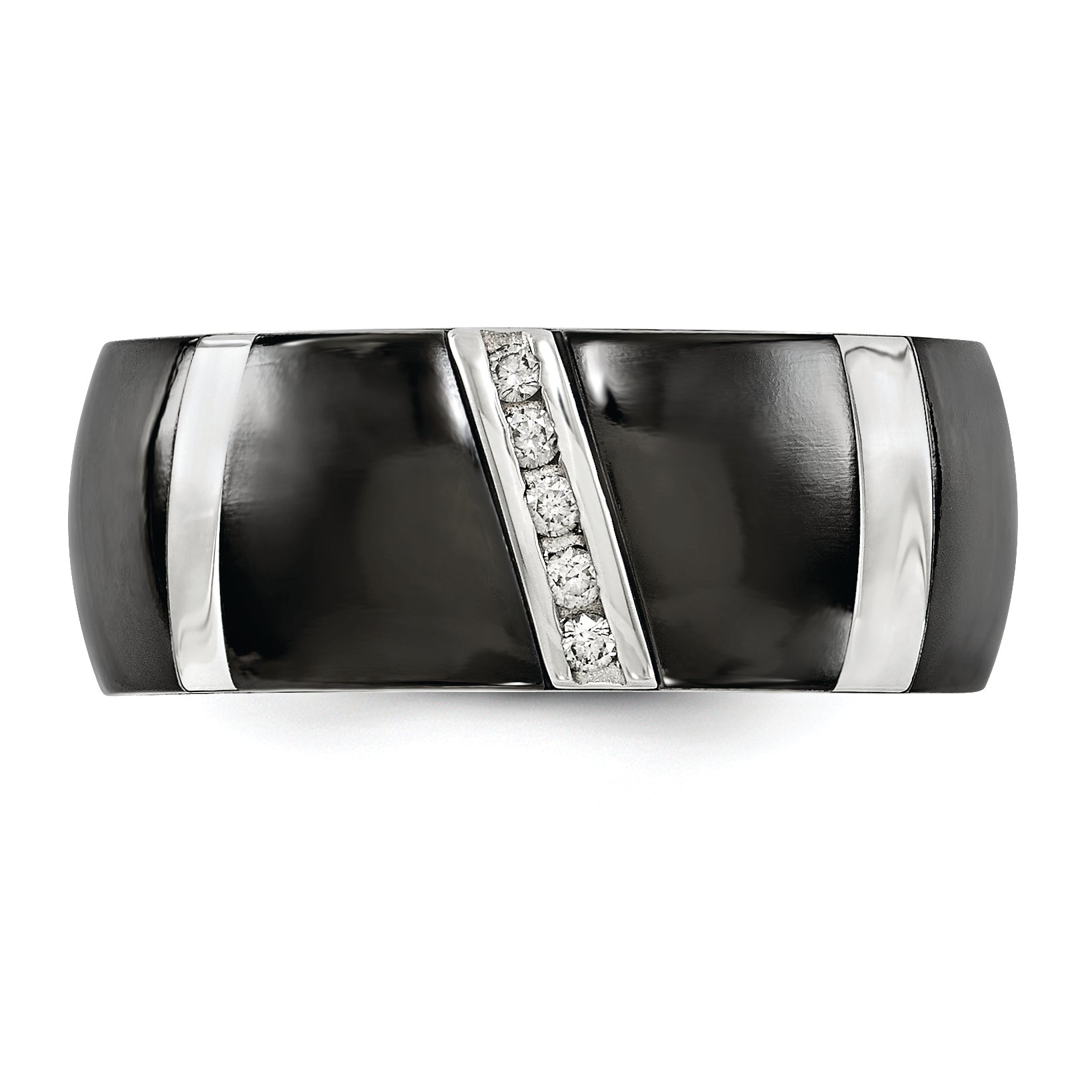 Edward Mirell BlackTi & Sterling Silver Diamond Wedding Band with Polished Two-Tone Finish