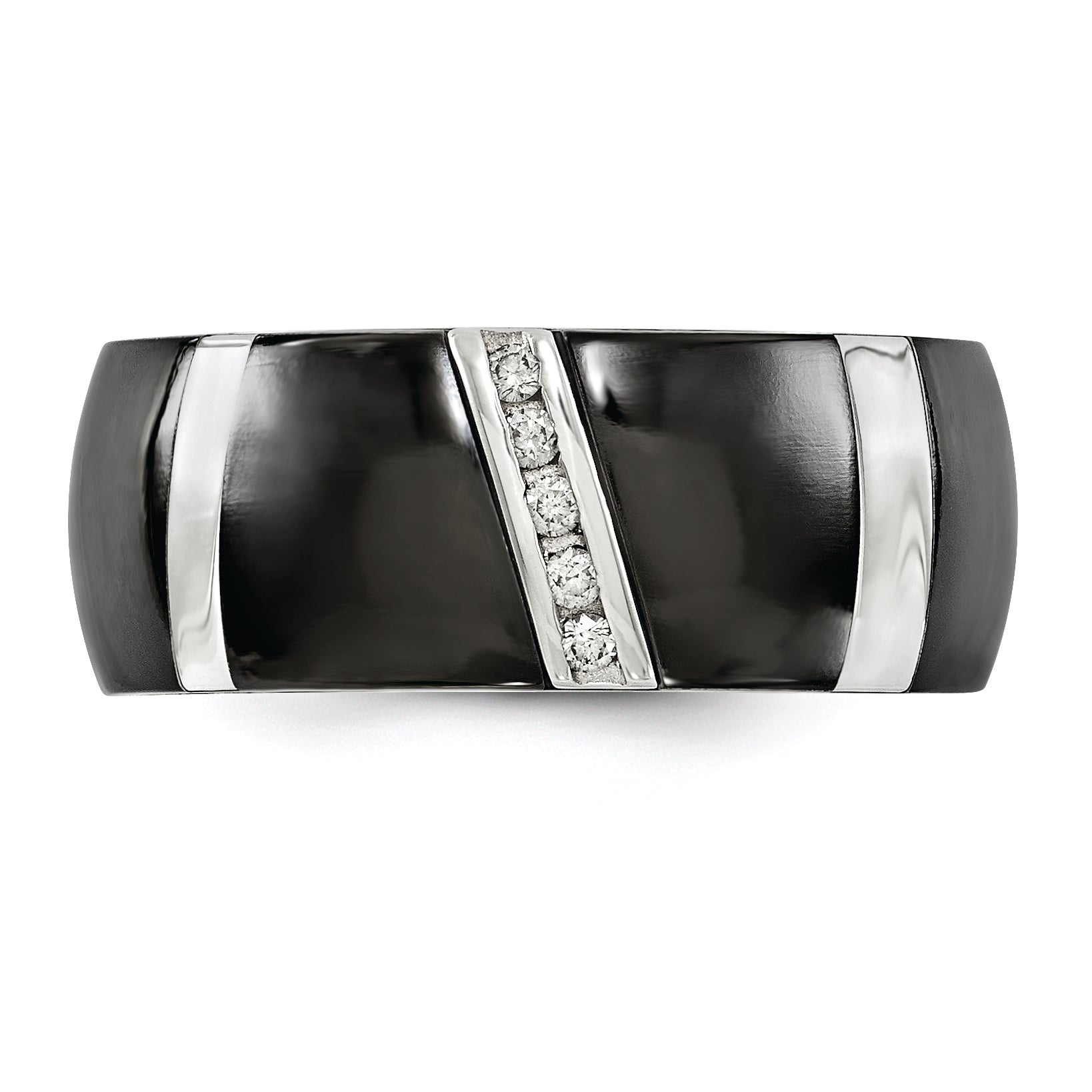 Edward Mirell BlackTi & Sterling Silver .10ctw Diamond Polished 10mm Ring