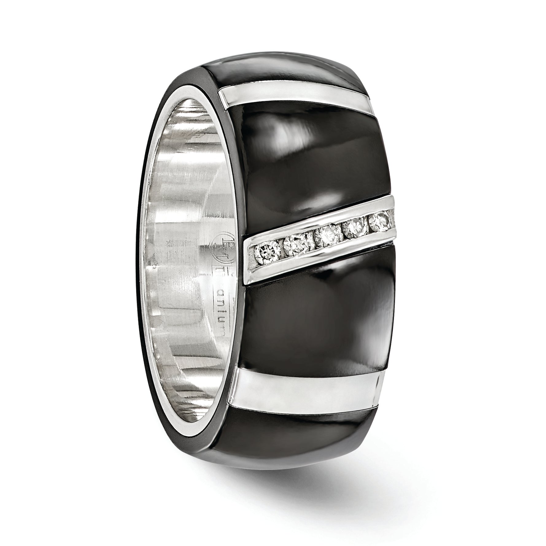 Edward Mirell BlackTi & Sterling Silver Diamond Wedding Band with Polished Two-Tone Finish