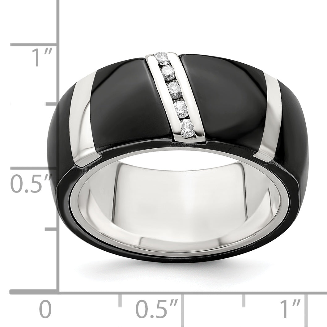 Edward Mirell BlackTi & Sterling Silver .10ctw Diamond Polished 10mm Ring