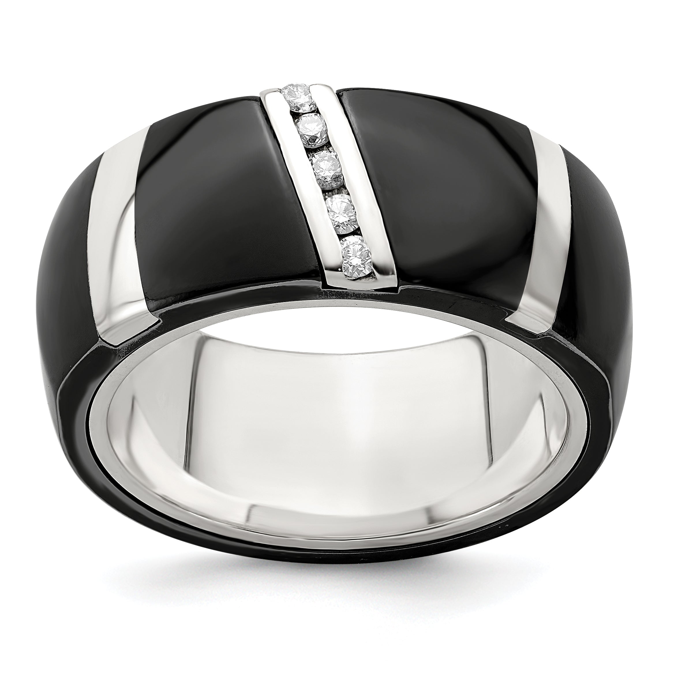 Edward Mirell BlackTi & Sterling Silver .10ctw Diamond Polished 10mm Ring