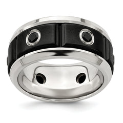Edward Mirell Black Ti Stainless Steel Silver Bezel Black Spinel Ring