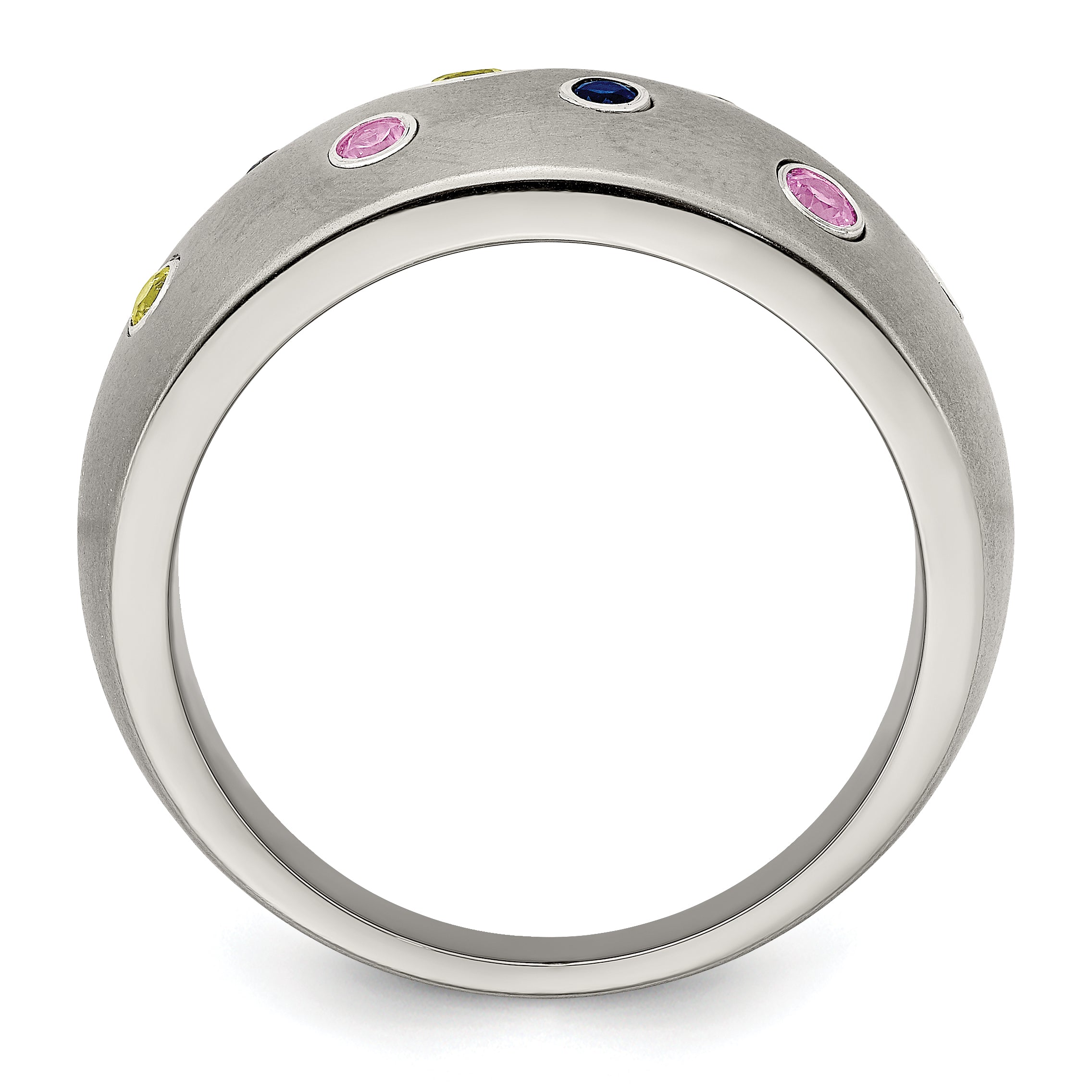 Edward Mirell Titanium Multi-Color Sapphire Bezel Ring with Brushed Finish