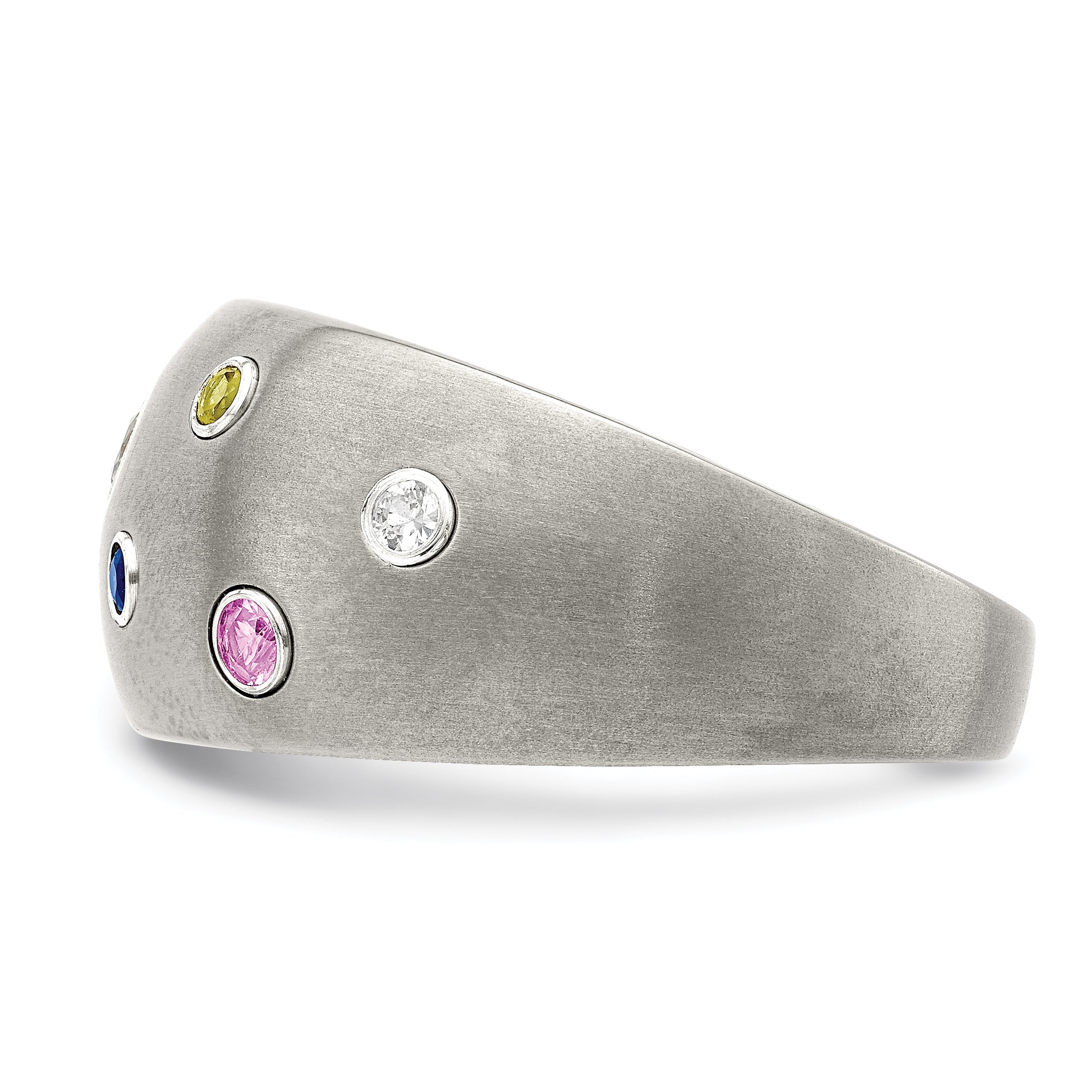 Edward Mirell Titanium Multi-color Sapphire Sterling Silver Bezels Ring