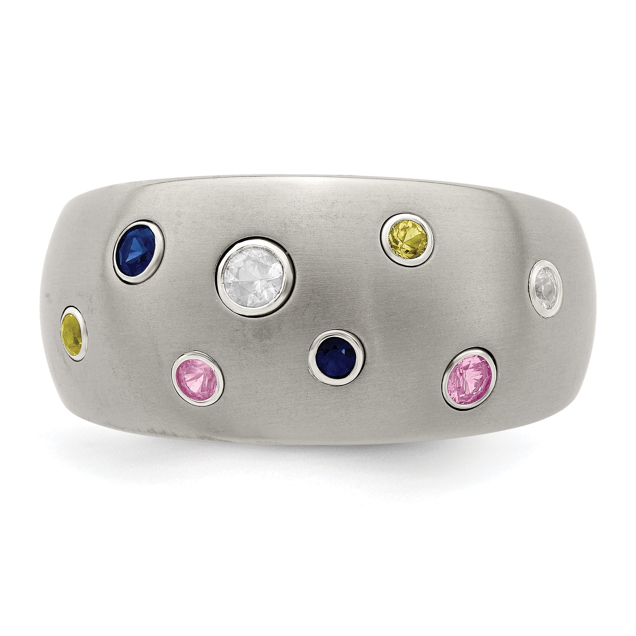 Edward Mirell Titanium Multi-Color Sapphire Bezel Ring with Brushed Finish