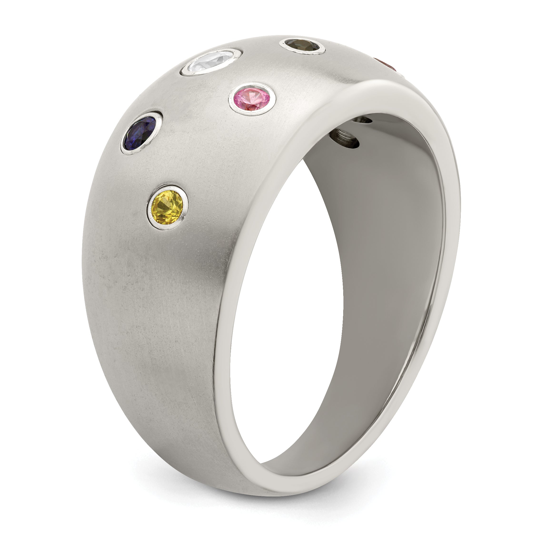 Edward Mirell Titanium Multi-Color Sapphire Bezel Ring with Brushed Finish