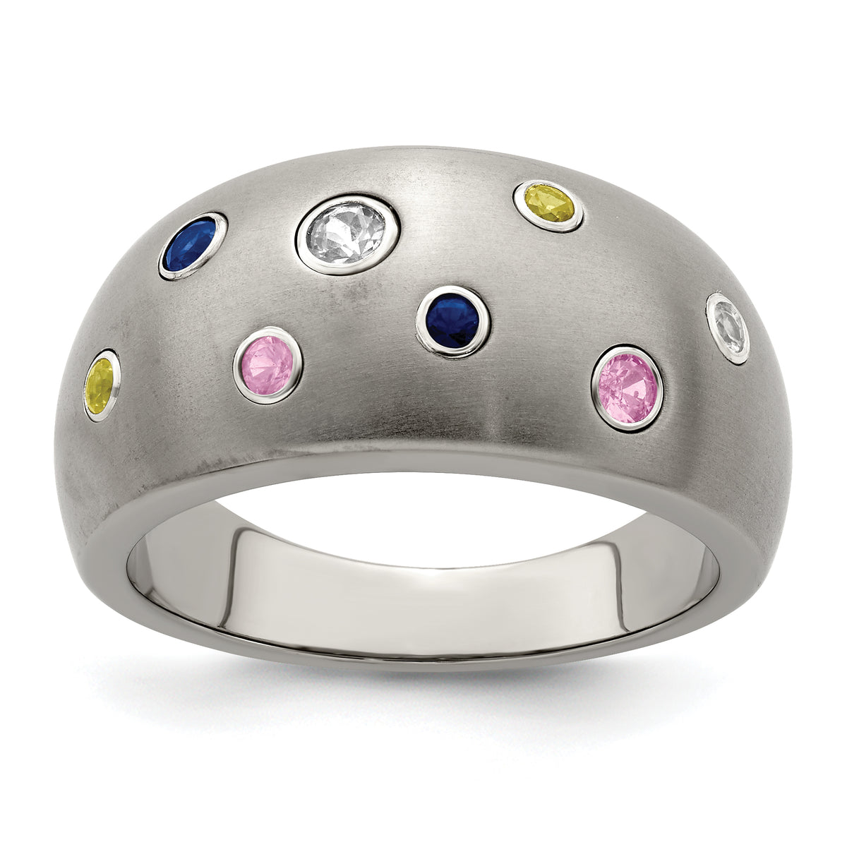 Edward Mirell Titanium Multi-color Sapphire Sterling Silver Bezels Ring