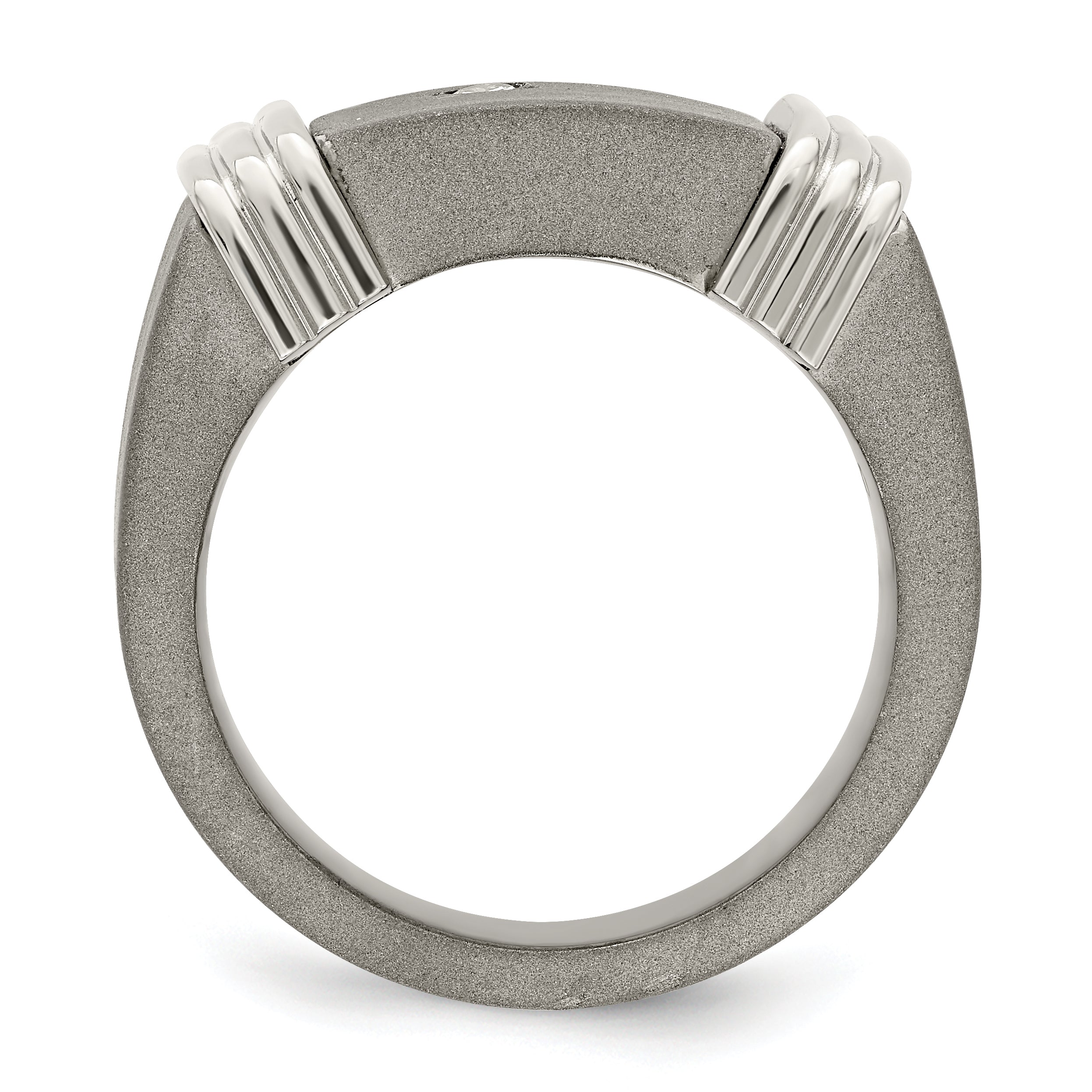 Edward Mirell Titanium and Argentium Silver Men's Polished Diamond Signet Ring - 8