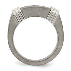 Edward Mirell Titanium & Argentium Sterling Silver .06ct Dia Signet Ring