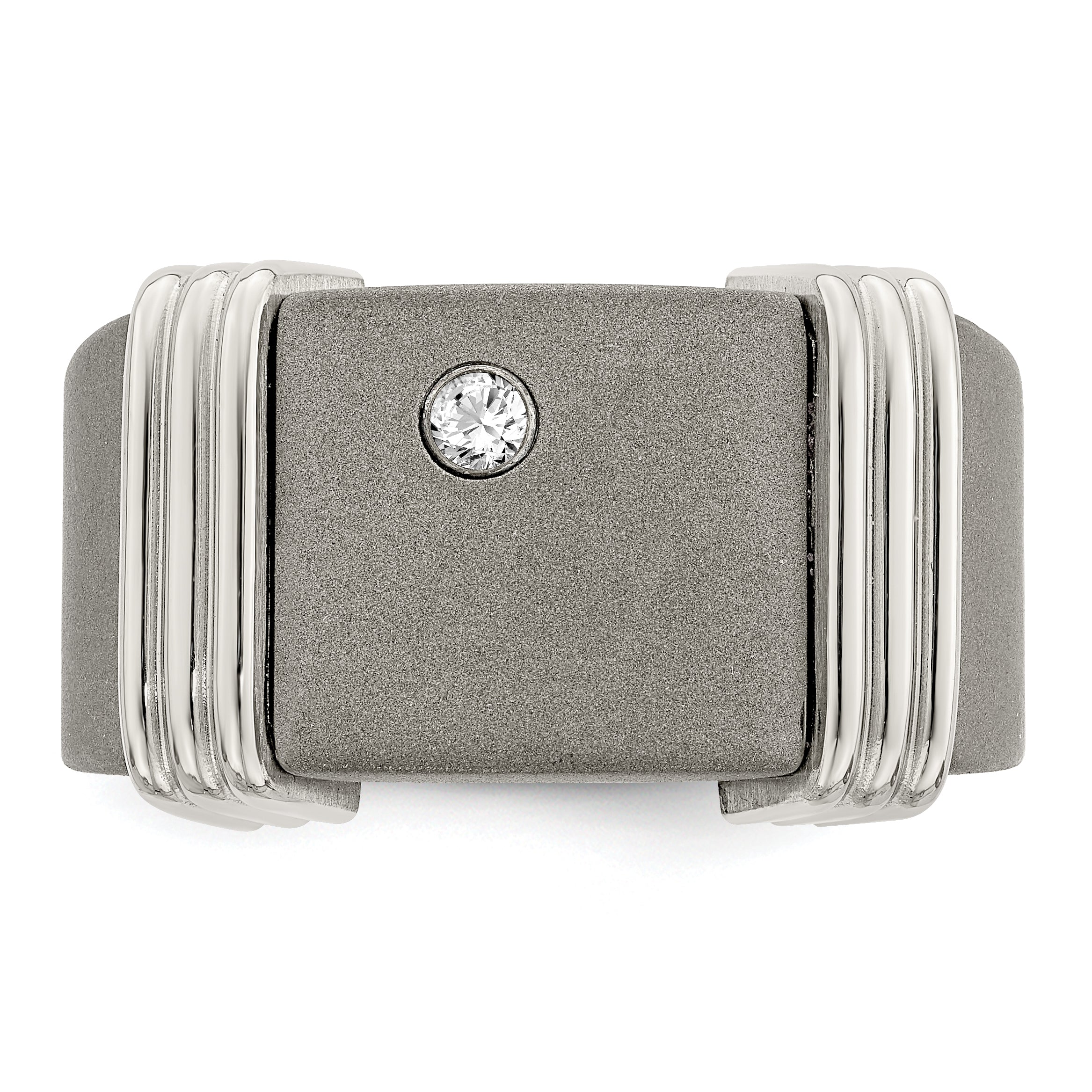 Edward Mirell Titanium and Argentium Silver Men's Polished Diamond Signet Ring - 8