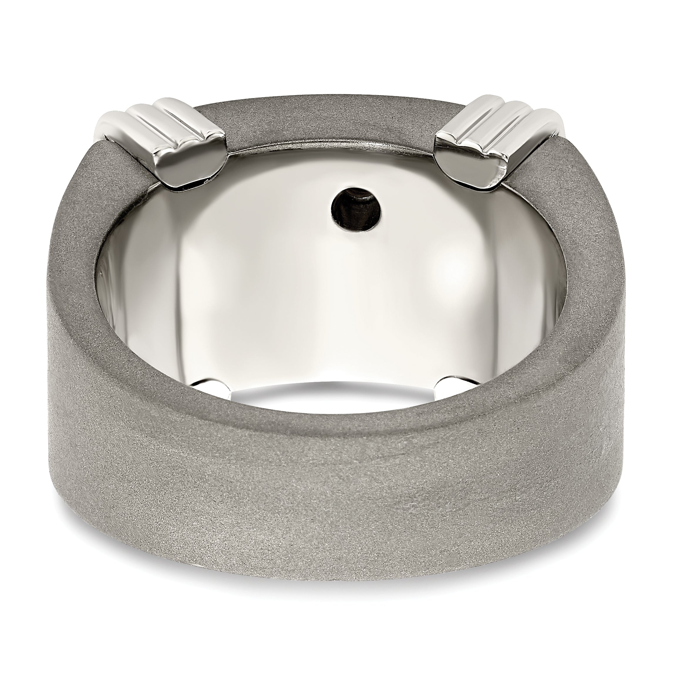 Edward Mirell Titanium and Argentium Silver Men's Polished Diamond Signet Ring - 8