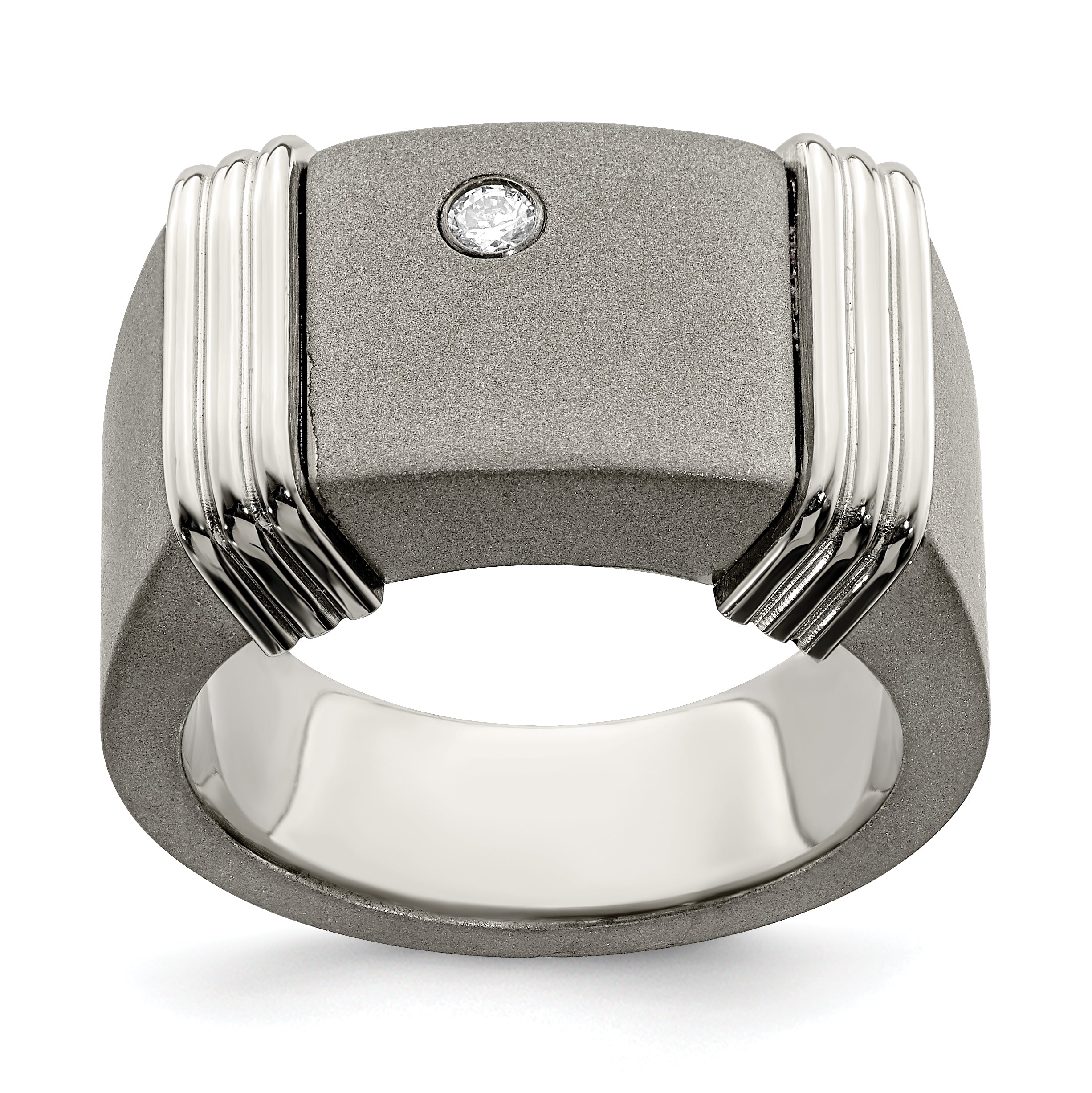 Edward Mirell Titanium & Argentium Sterling Silver .06ct Dia Signet Ring