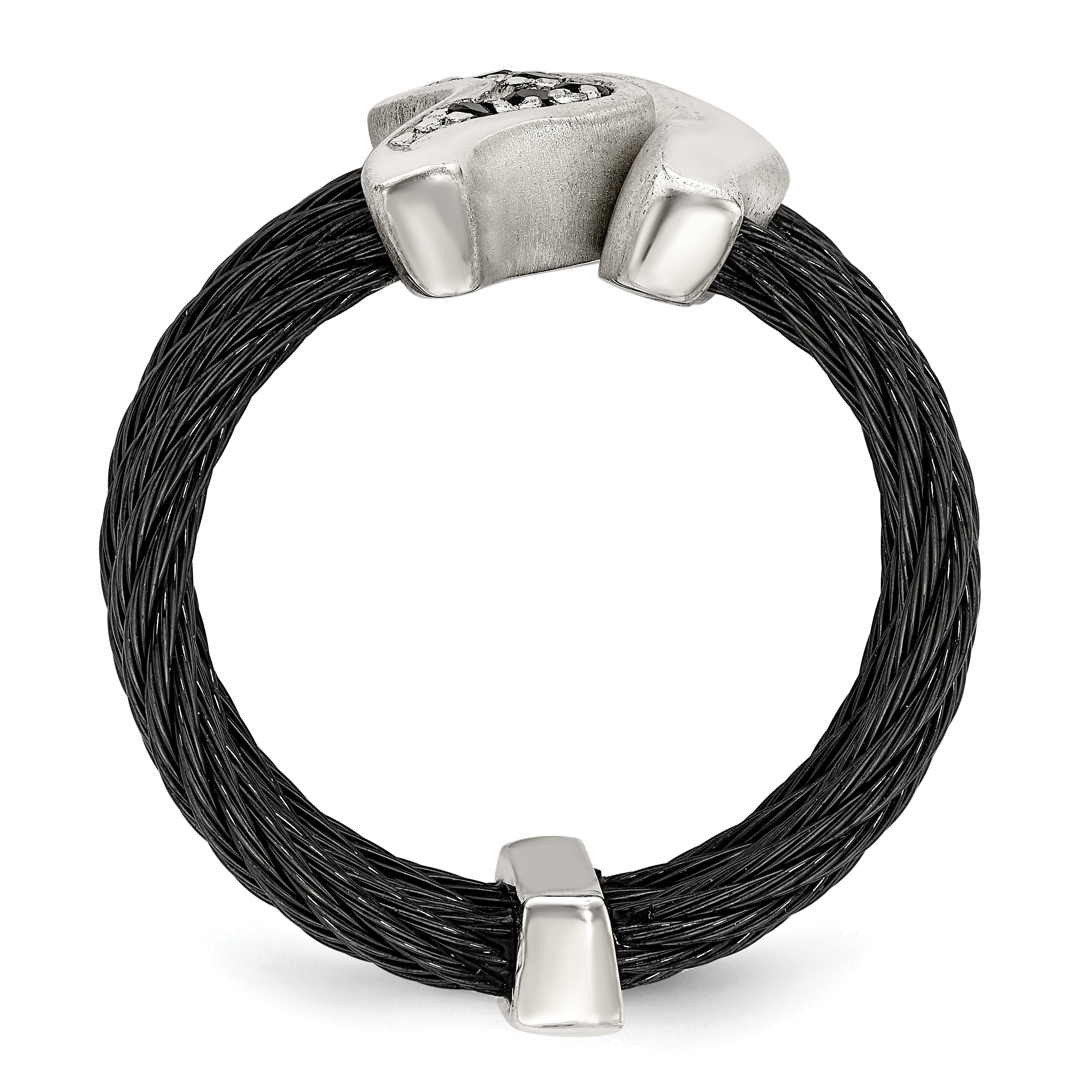 Edward Mirell Black Ti WithSterling Silver Black Spinel Cable Flexible Ring