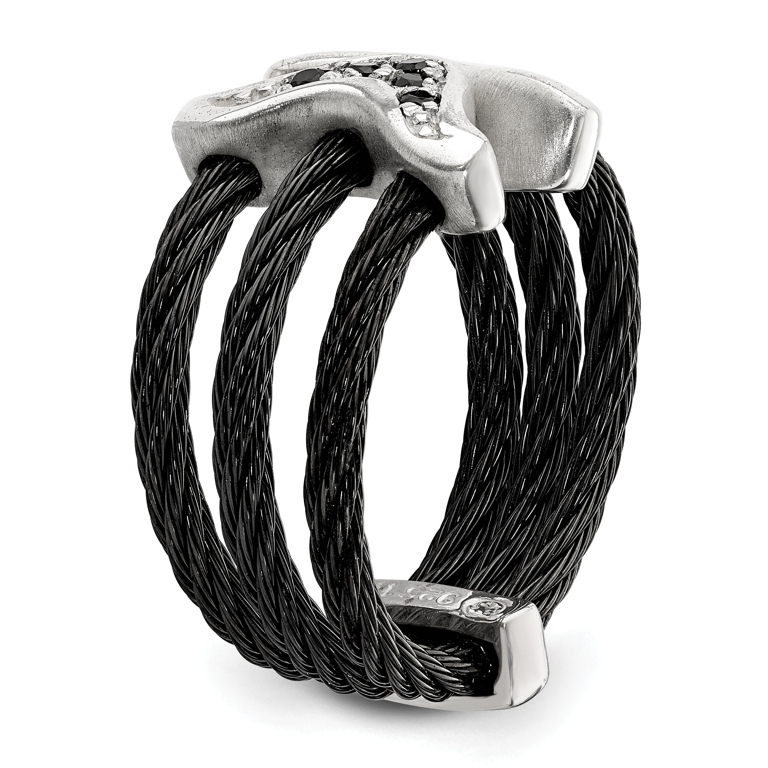 Edward Mirell Black Ti WithSterling Silver Black Spinel Cable Flexible Ring