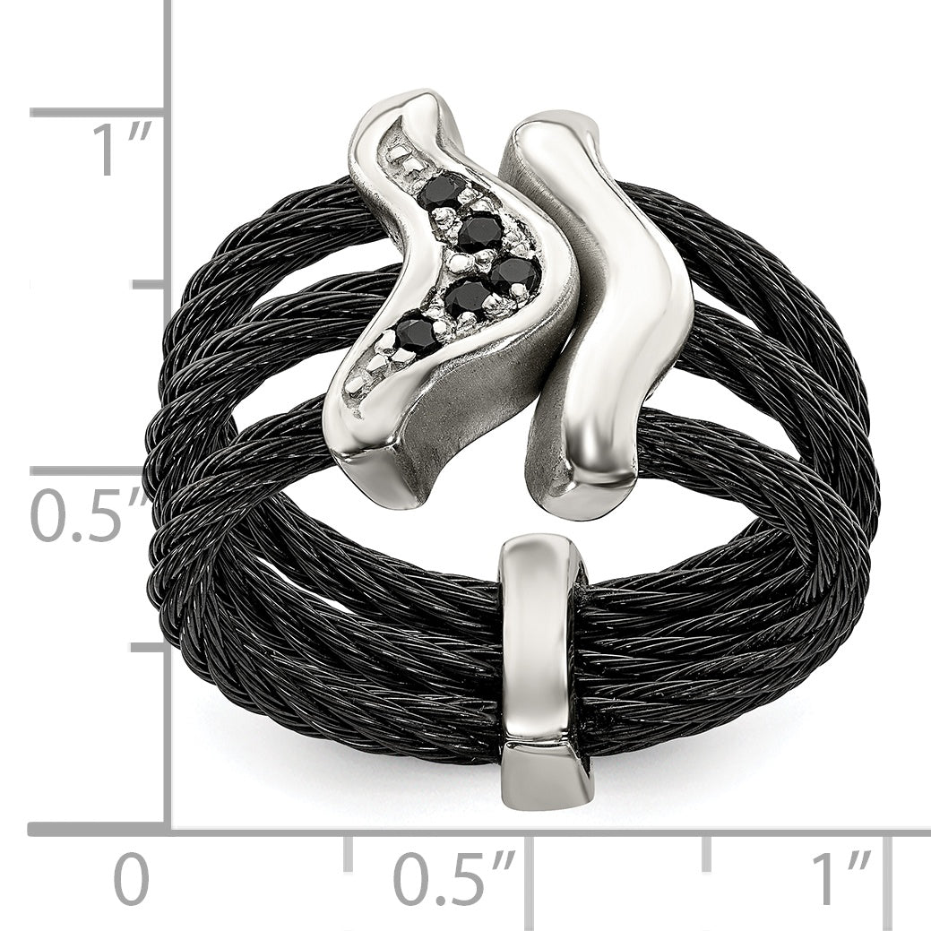 Edward Mirell Black Titanium Ring with Silver Spinel Accents Gift Ready