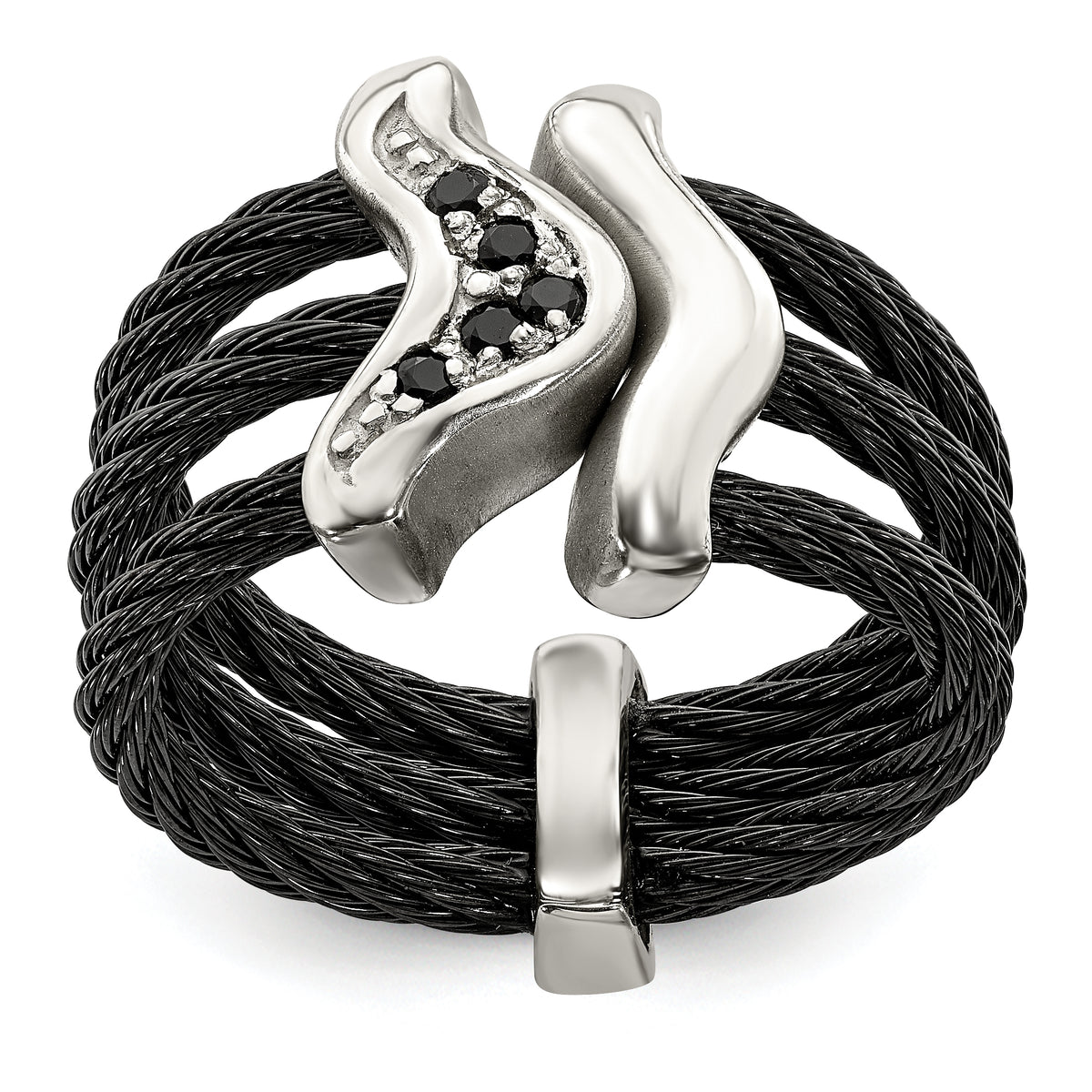Edward Mirell Black Ti WithSterling Silver Black Spinel Cable Flexible Ring