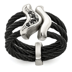 Edward Mirell Black Ti WithSterling Silver Black Spinel Cable Flexible Ring
