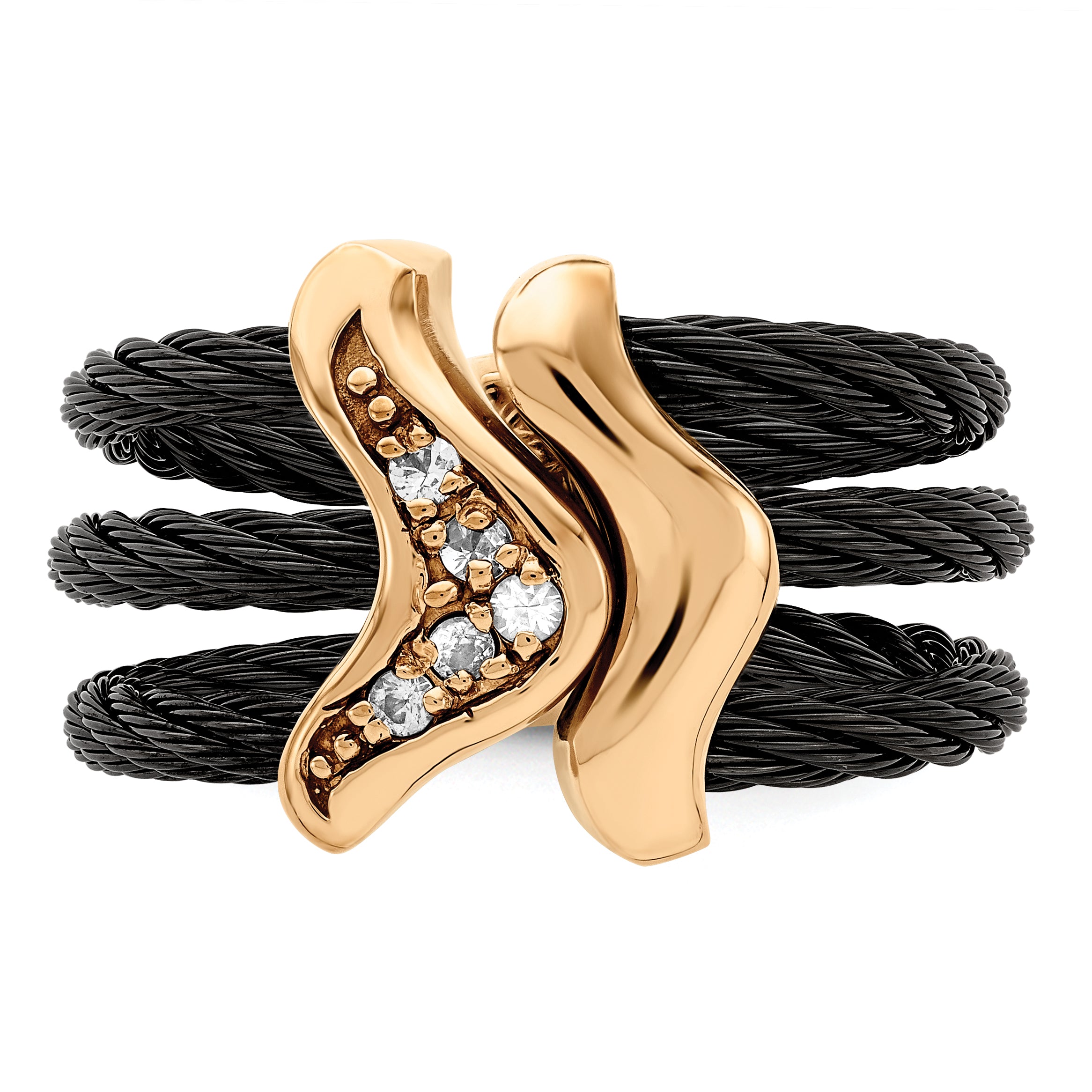 Edward Mirell Black Ti & Bronze Cable White Sapphire Cable Flexible Ring