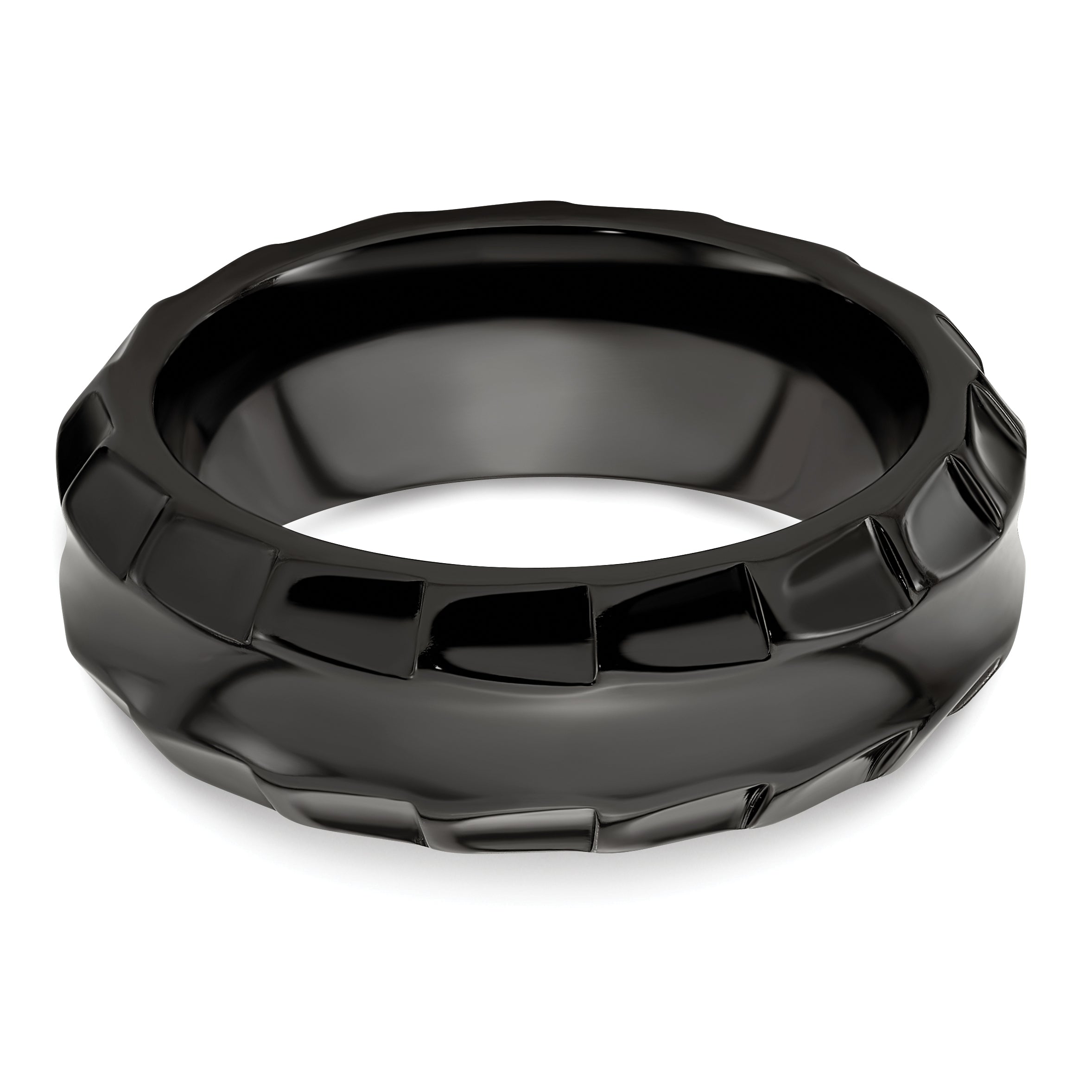 Edward Mirell Titanium Wedding Band with Polished Faceted Design