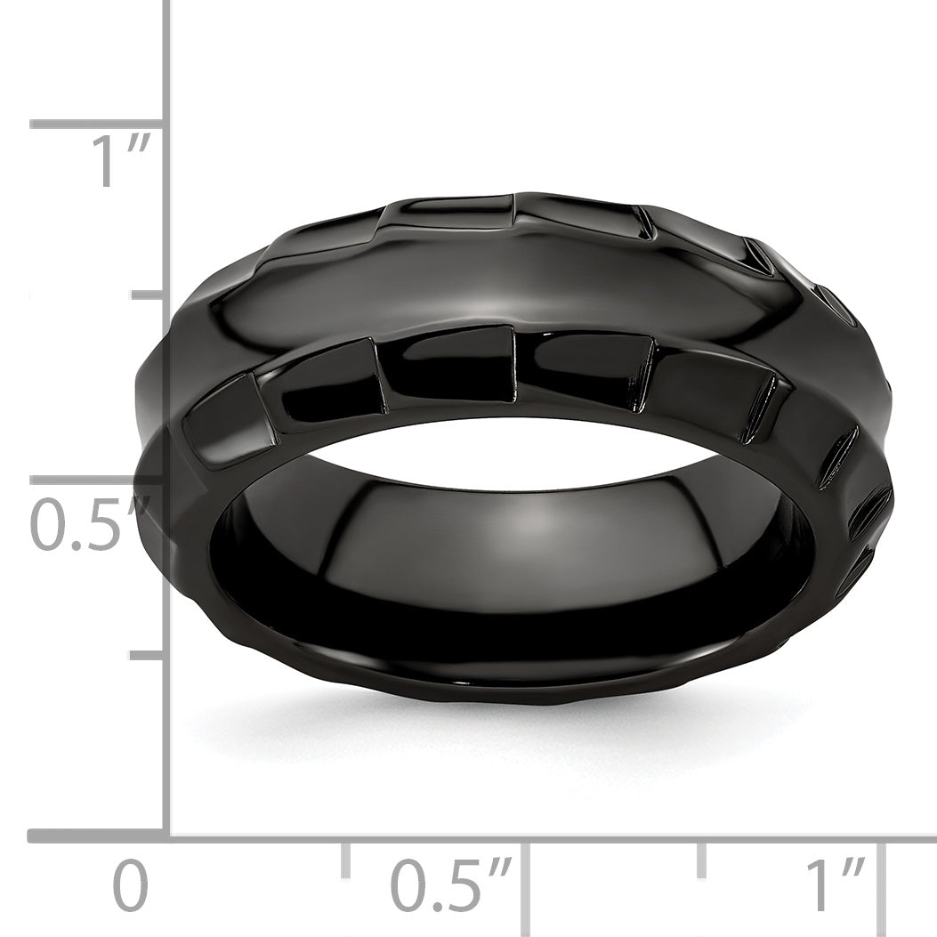 Edward Mirell Titanium Wedding Band with Polished Faceted Design