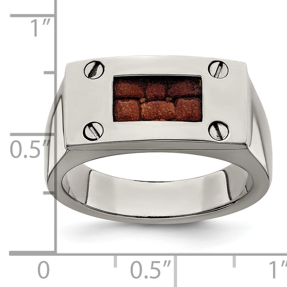 Sophia Jewelers Men's Titanium Wedding Band with Brown Leather Detail - 10 - 10