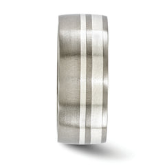 Edward Mirell Titanium Silver Two-Tone Brushed 9mm Engravable Wedding Band - 8.5