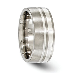 Edward Mirell Titanium Silver Two-Tone Brushed 9mm Engravable Wedding Band - 8.5