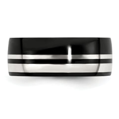 Edward Mirell Black Ti & Sterling Silver 9mm Polished Band