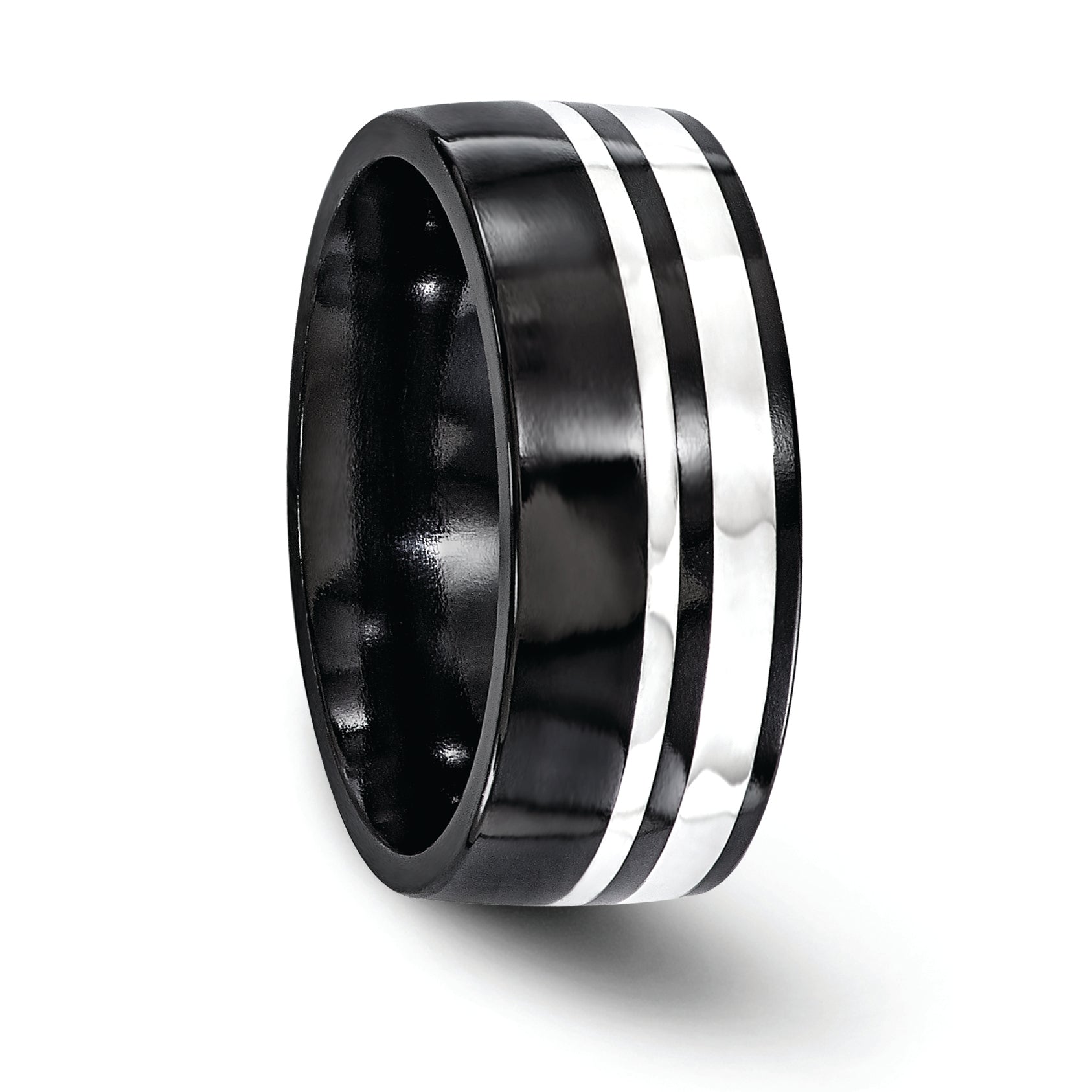 Edward Mirell Black Ti & Sterling Silver Two-Tone Unisex Wedding Band