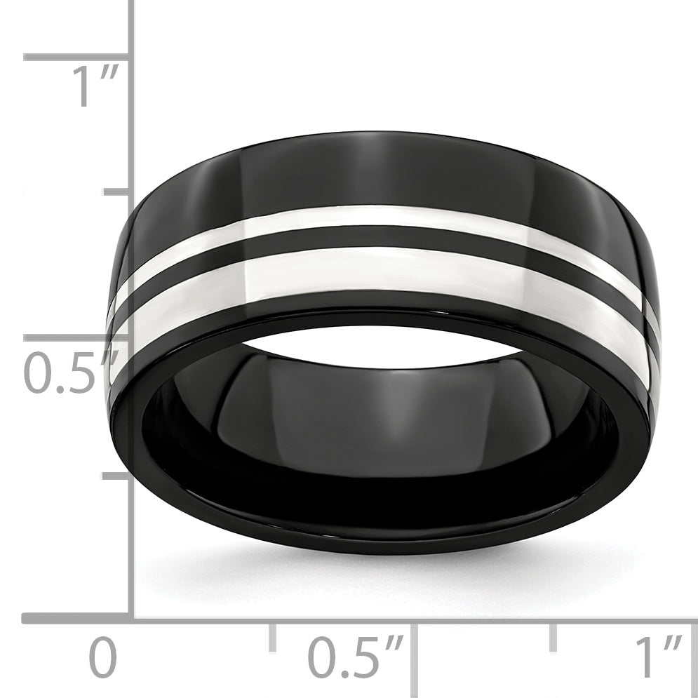 Edward Mirell Black Ti & Sterling Silver Two-Tone Unisex Wedding Band