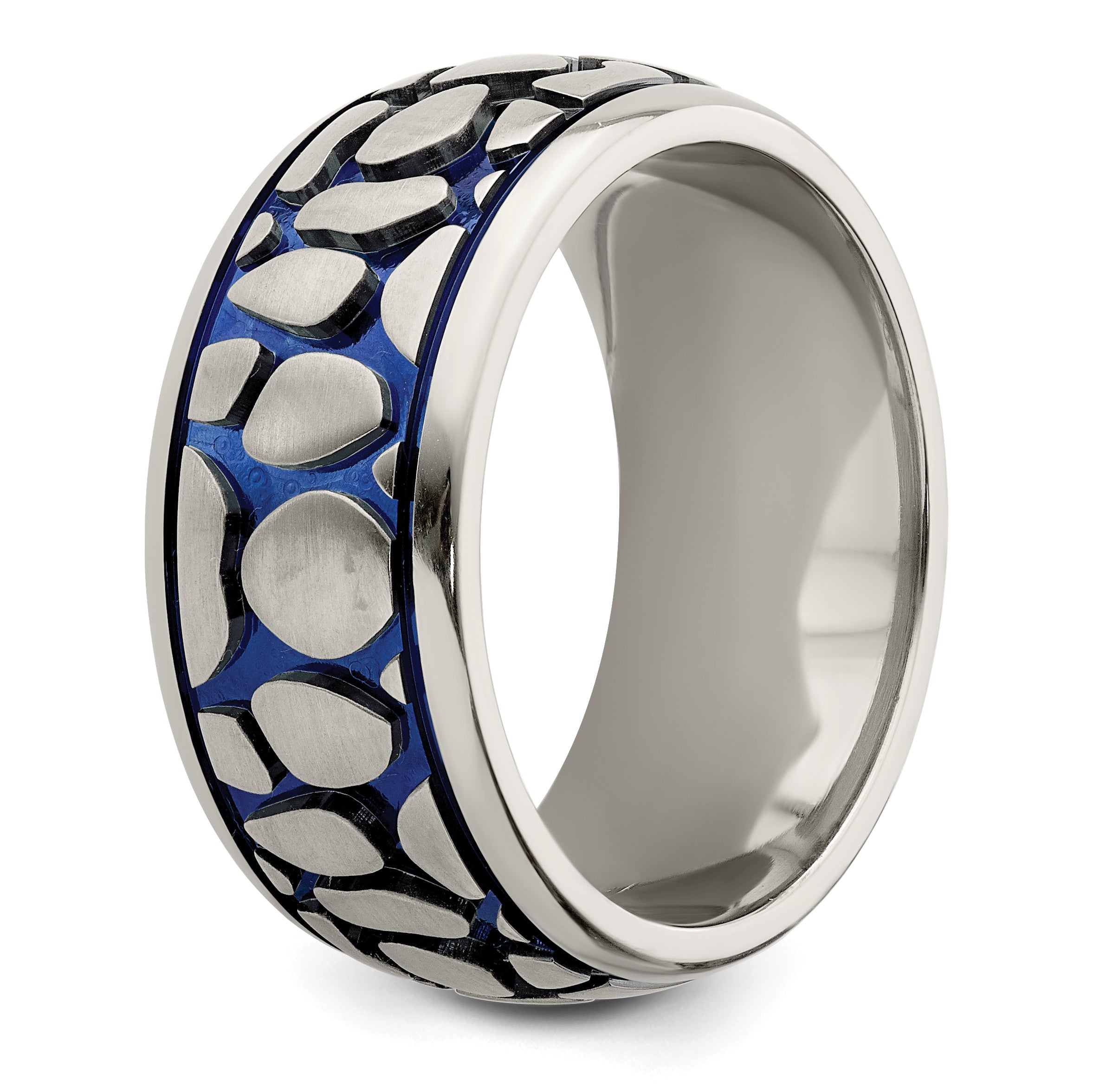 Blue Anodized Brushed Wedding Band in Titanium, 10mm