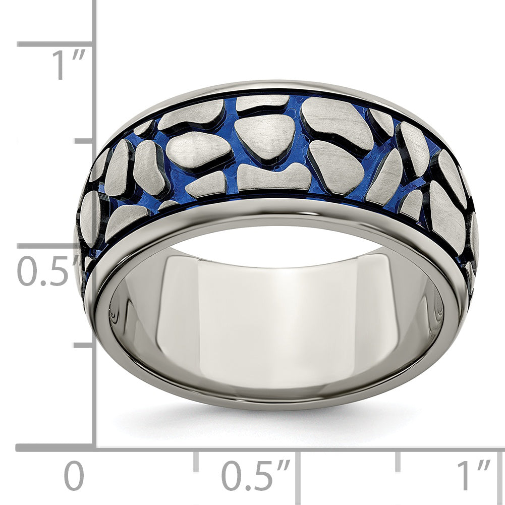 Blue Anodized Brushed Wedding Band in Titanium, 10mm