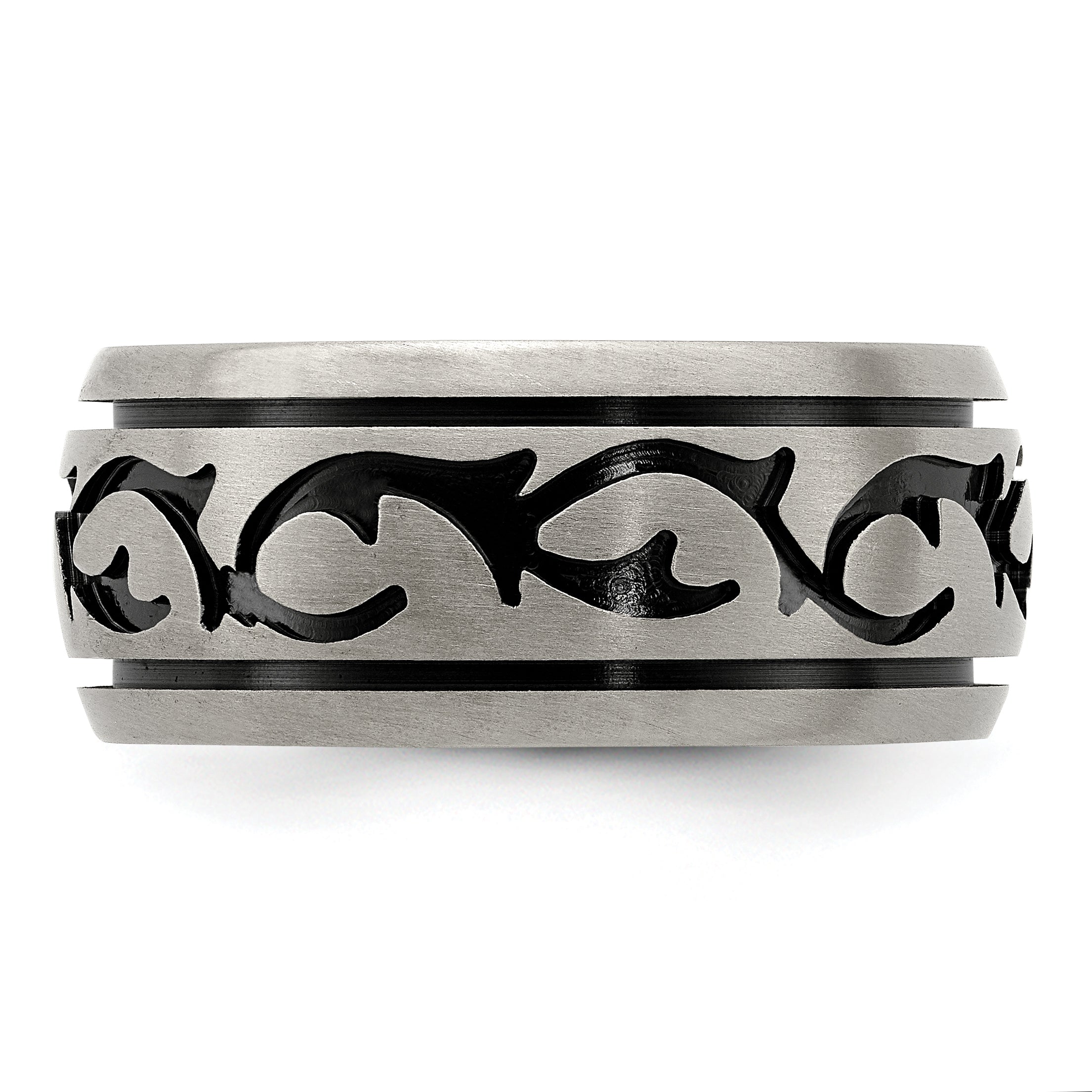 Black & Grey Brushed Wedding Band in Titanium, 10mm